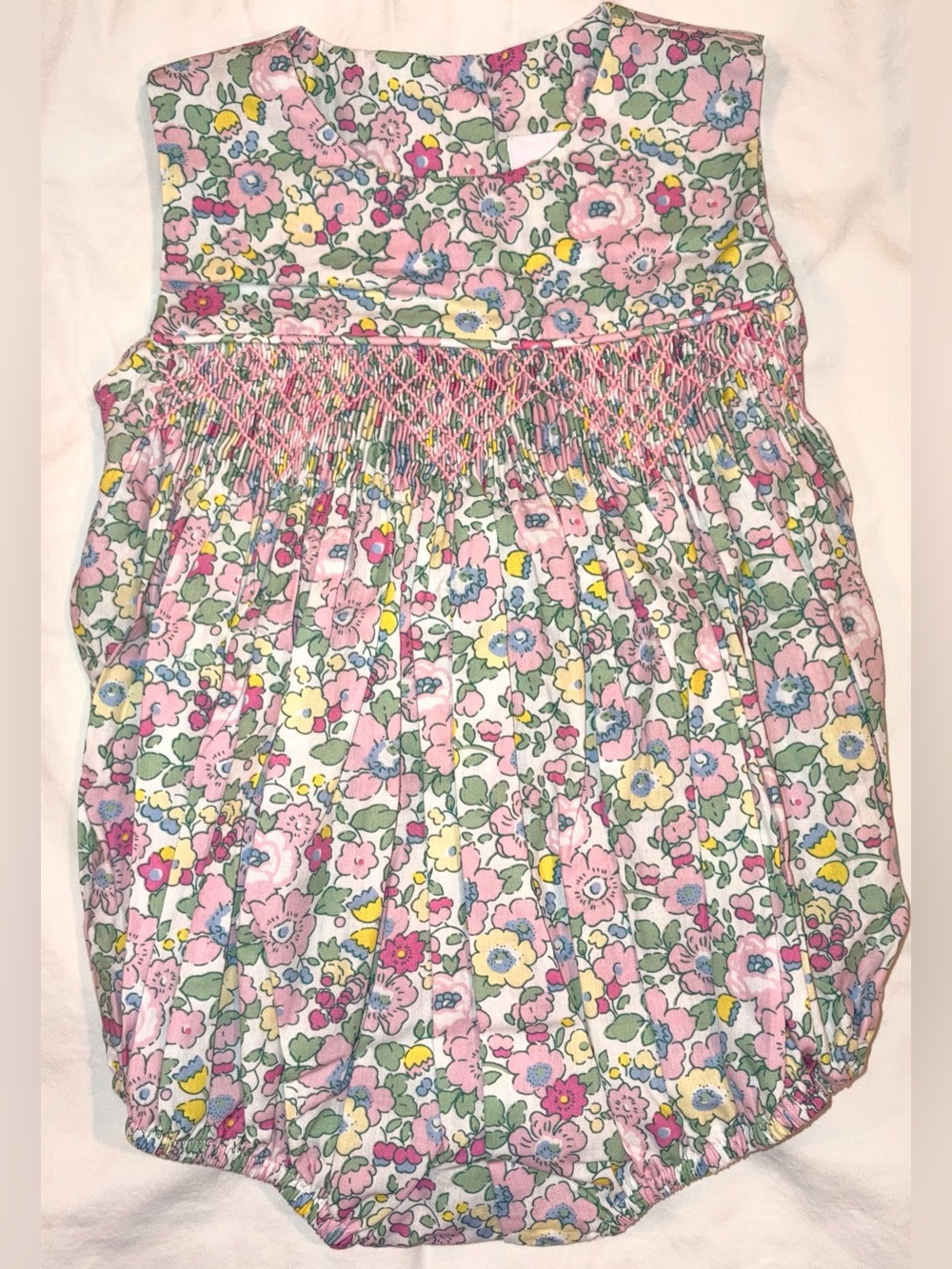 Stitchy Fish smocked & embroidered properly pleated floral bubble sz 18 mo NWT